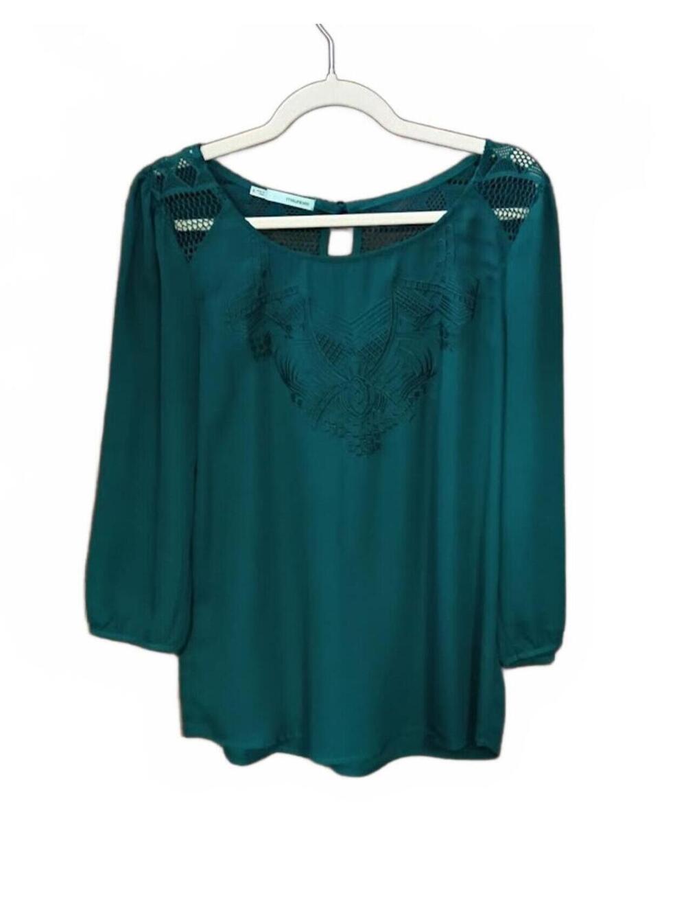 Maurices Teal Long Sleeve Crochet Detail Blouse Size S
